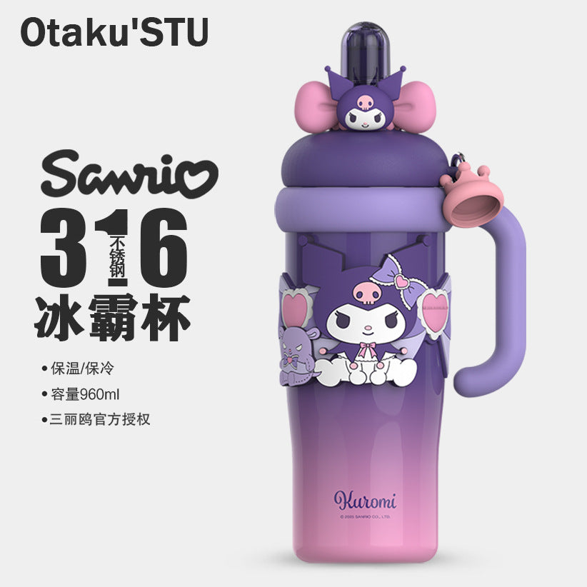 Aikes Sanrio Insulated Cup Kuromi Large Capacity Water Bottle Portable Straw Cup High-Value Gift for Girls