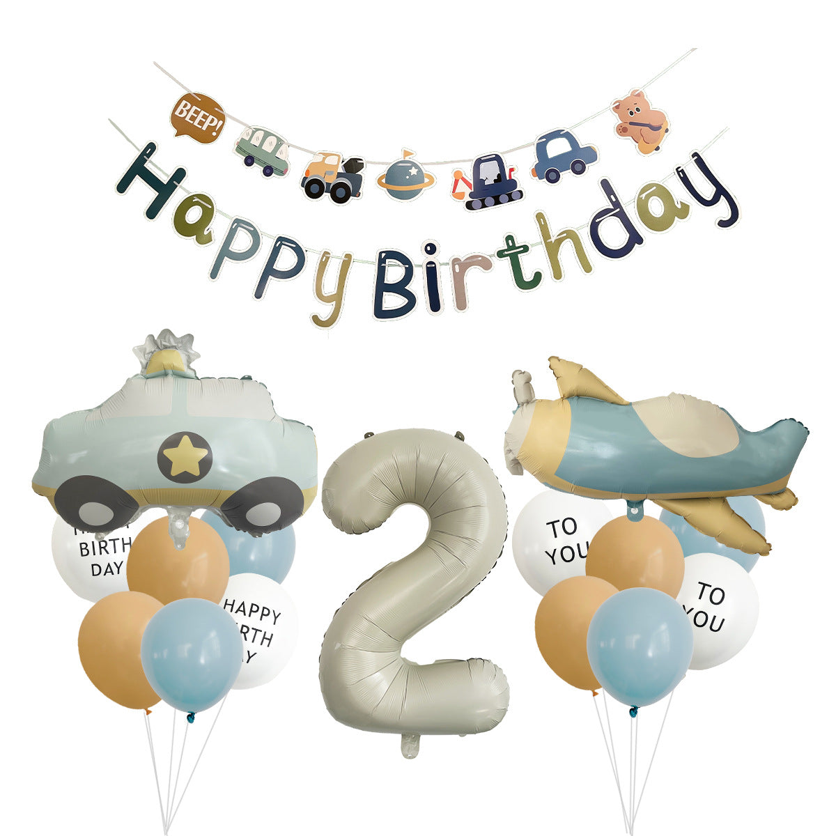 Amazon Matte Retro Police Car Airplane Aluminum Foil Balloon Set First Birthday Balloon Venue Decoration Photography
