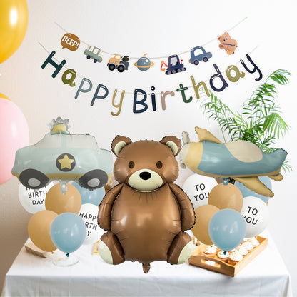 Amazon Matte Retro Police Car Airplane Aluminum Foil Balloon Set First Birthday Balloon Venue Decoration Photography