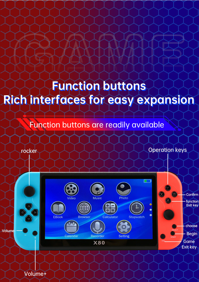 New X80Game Console7Inch PSP Handheld Console High Definition Large Screen with Card Slot GBA Classic Arcade Convenient Handheld Console