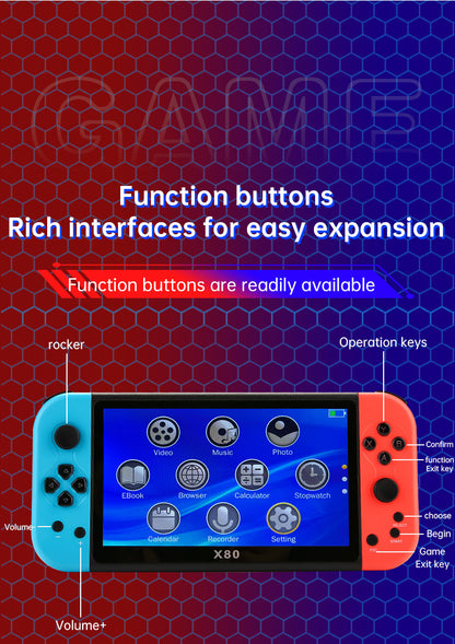 New X80Game Console7Inch PSP Handheld Console High Definition Large Screen with Card Slot GBA Classic Arcade Convenient Handheld Console
