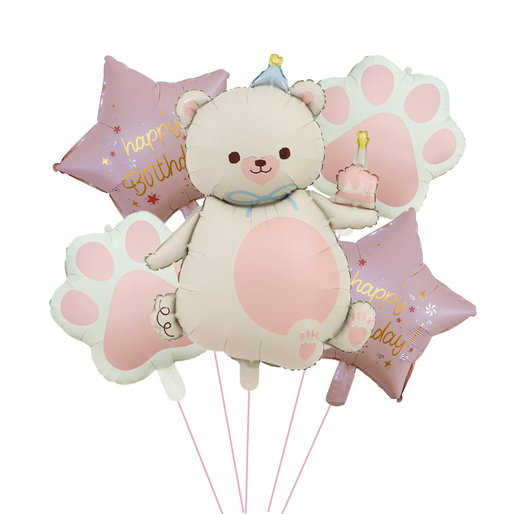 Cross-Border Matte Magic Cake Bear Aluminum Foil Balloon Set Children's Birthday Balloon Party Decoration Scene Setup