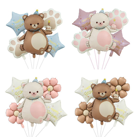 Cross-Border Matte Magic Cake Bear Aluminum Foil Balloon Set Children's Birthday Balloon Party Decoration Scene Setup