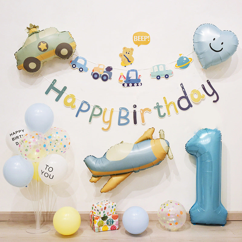 ins Boy's Birthday Decoration Set Little Red Book Same Style1First Birthday Background Wall Photo Balloon Set