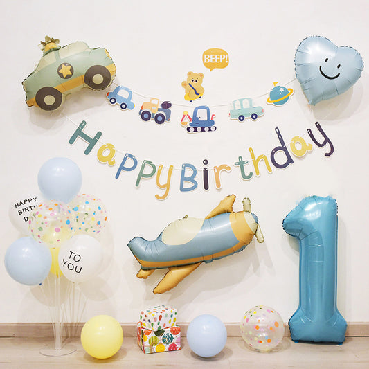ins Boy's Birthday Decoration Set Little Red Book Same Style1First Birthday Background Wall Photo Balloon Set