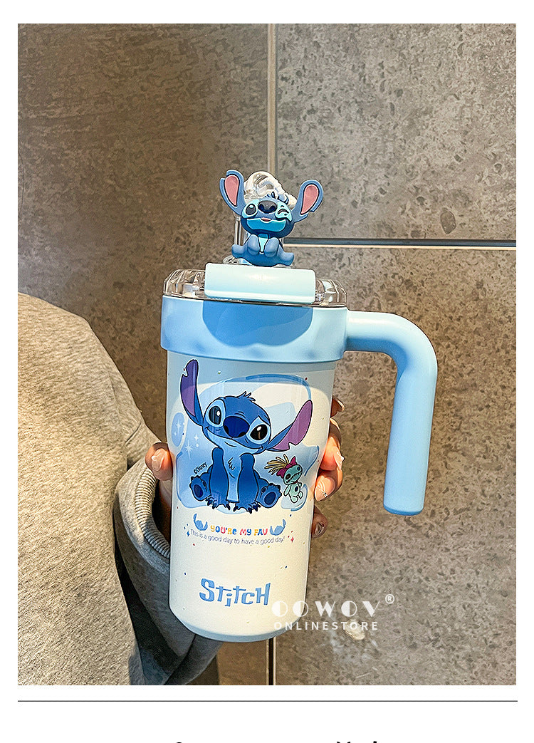 Stitch Insulated Cup with Straw, Ice Cup, Coffee Milk Large Capacity, High Aesthetic Portable Office Car Cup