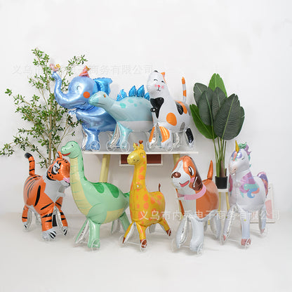 4D Large Wheel Animal Aluminum Foil Balloon 3D Elephant Creative Rolling Balloon Street Stall Toy Party Decoration
