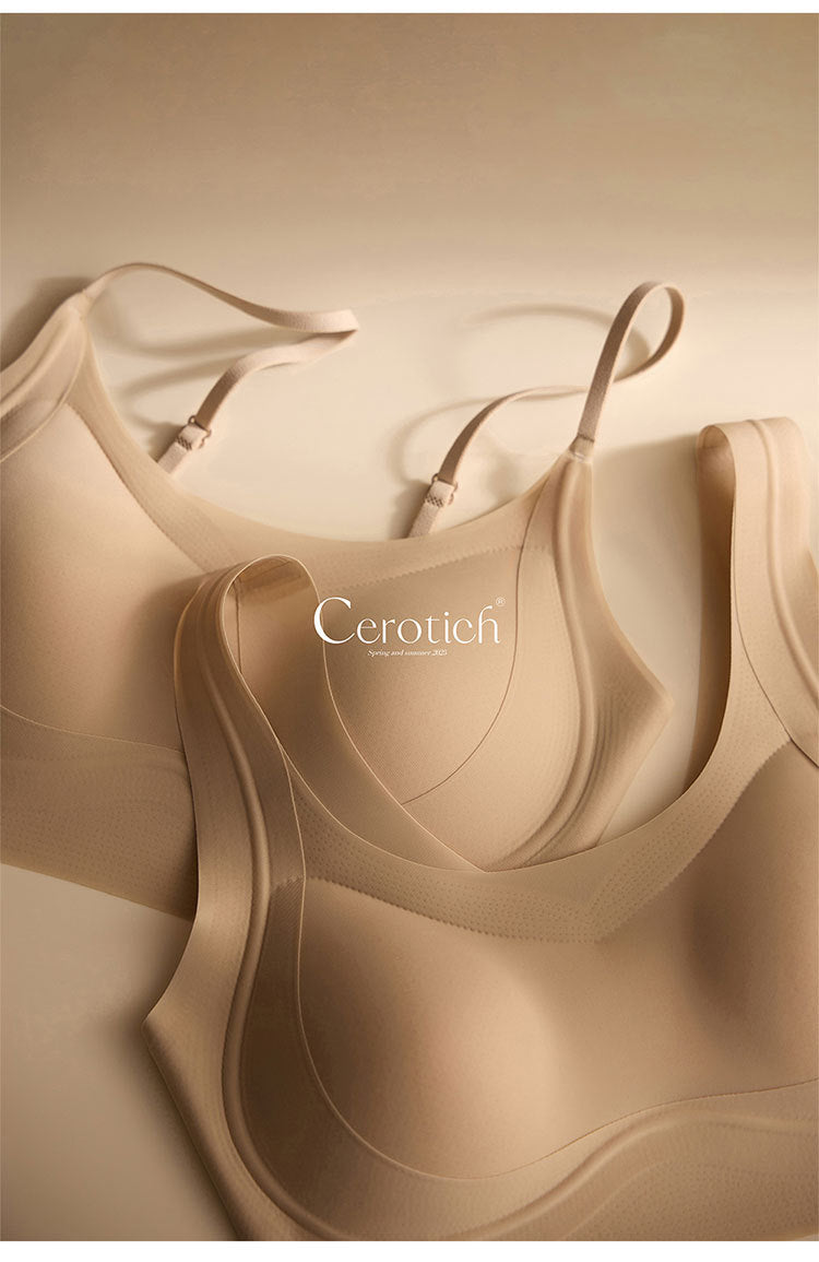 Cerotich Foundation Liquid Underwear Seamless Push-Up Bra for Women Thin Wide Straps Side Breast Collection Jelly Fixed Cup Bra