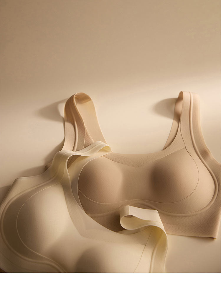 Cerotich Foundation Liquid Underwear Seamless Push-Up Bra for Women Thin Wide Straps Side Breast Collection Jelly Fixed Cup Bra