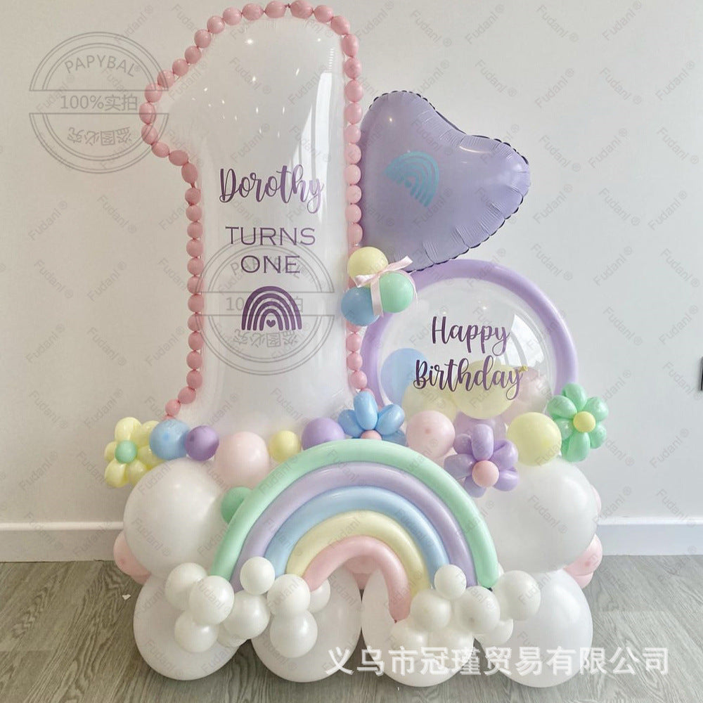 Maca Series321-inch White Birthday Number Aluminum Foil Balloon Set Latex Long Strip Rainbow Shape Girl Gift
