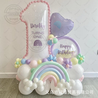 Maca Series321-inch White Birthday Number Aluminum Foil Balloon Set Latex Long Strip Rainbow Shape Girl Gift