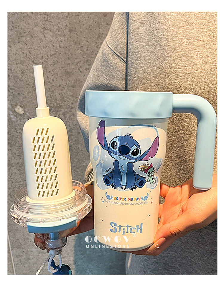 Stitch Insulated Cup with Straw, Ice Cup, Coffee Milk Large Capacity, High Aesthetic Portable Office Car Cup