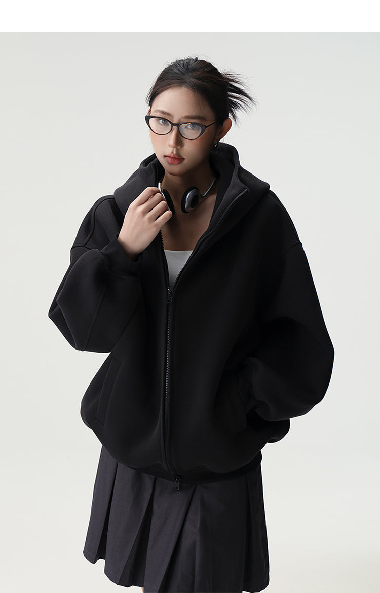 Bluescola 420g Heavyweight Hooded Cardigan Sweatshirt for Women with High-End Feel, Oversized Air Hoodie, Thick Sports Jacket