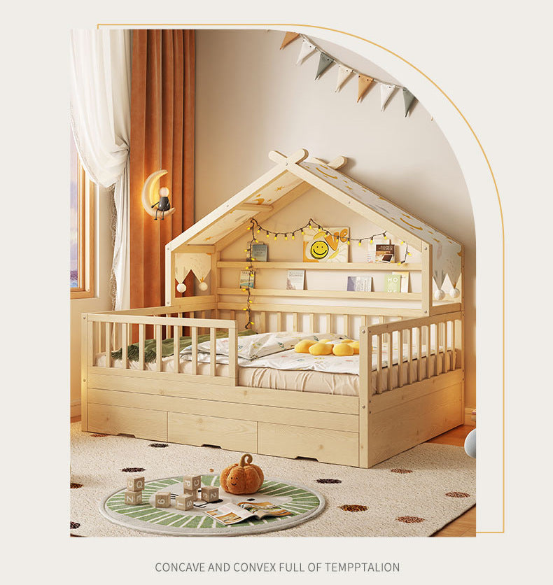 All Solid Wood Tree House Bed Children's Bed Boys Girls Princess Bed Small Bed with Trundle Bed Guardrail Home Baby Single Bed