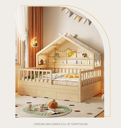All Solid Wood Tree House Bed Children's Bed Boys Girls Princess Bed Small Bed with Trundle Bed Guardrail Home Baby Single Bed