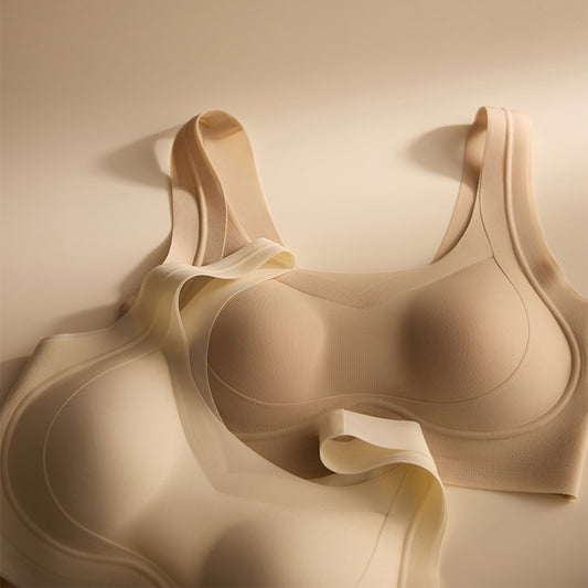 Cerotich Foundation Liquid Underwear Seamless Push-Up Bra for Women Thin Wide Straps Side Breast Collection Jelly Fixed Cup Bra