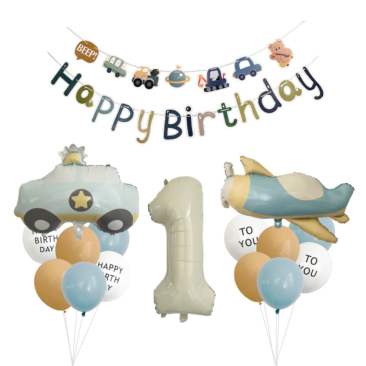 Amazon Matte Retro Police Car Airplane Aluminum Foil Balloon Set First Birthday Balloon Venue Decoration Photography