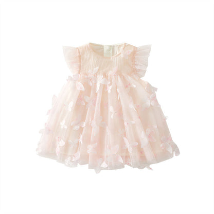 Banxidi Girls' Dress Summer New Fashionable Baby Princess Dress First Birthday Dress Children's Mesh Dress Children's Clothing