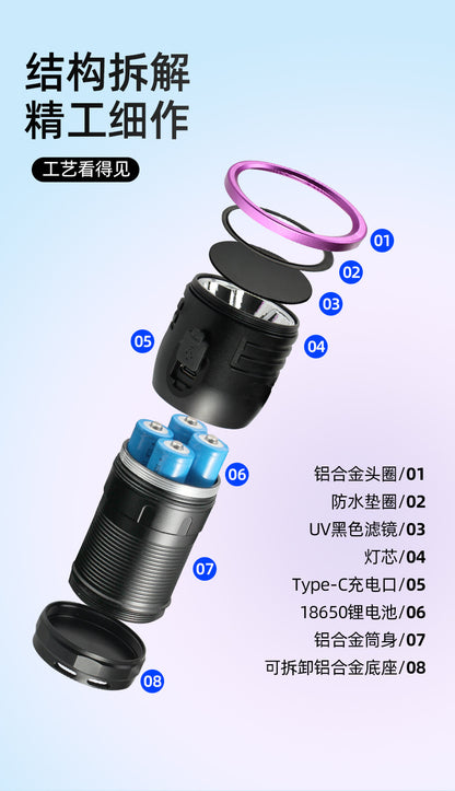 High Power365nm Black light bulb UV Black Mirror Scorpion Charging Fluorescent Detection Ultraviolet led Flashlight Processing