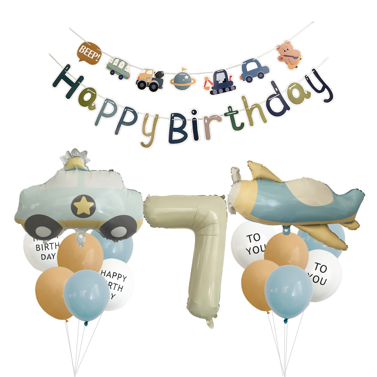 Amazon Matte Retro Police Car Airplane Aluminum Foil Balloon Set First Birthday Balloon Venue Decoration Photography