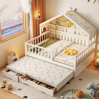 All Solid Wood Tree House Bed Children's Bed Boys Girls Princess Bed Small Bed with Trundle Bed Guardrail Home Baby Single Bed