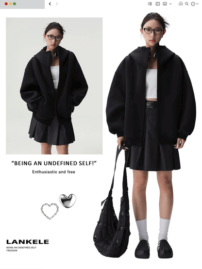 Bluescola 420g Heavyweight Hooded Cardigan Sweatshirt for Women with High-End Feel, Oversized Air Hoodie, Thick Sports Jacket