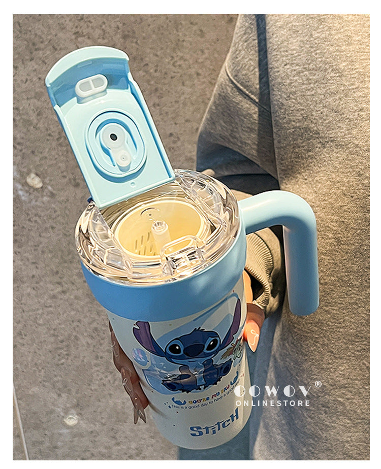 Stitch Insulated Cup with Straw, Ice Cup, Coffee Milk Large Capacity, High Aesthetic Portable Office Car Cup