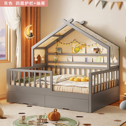 All Solid Wood Tree House Bed Children's Bed Boys Girls Princess Bed Small Bed with Trundle Bed Guardrail Home Baby Single Bed