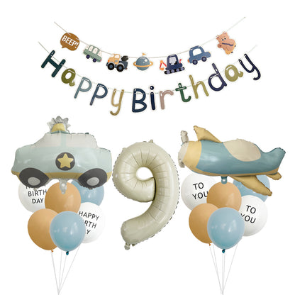 Amazon Matte Retro Police Car Airplane Aluminum Foil Balloon Set First Birthday Balloon Venue Decoration Photography