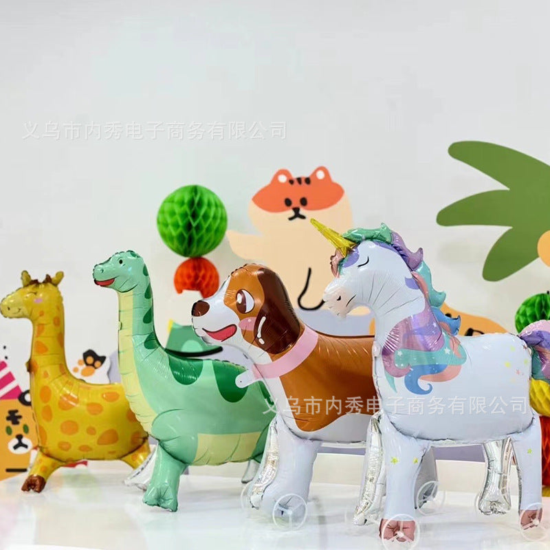 4D Large Wheel Animal Aluminum Foil Balloon 3D Elephant Creative Rolling Balloon Street Stall Toy Party Decoration