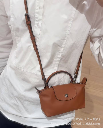 New Longchamp Xtra Mini Dumpling Bag Cowhide Shoulder Crossbody Bag Women's Bag mini Handheld Crossbody Dumpling Bag
