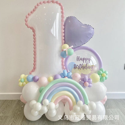 Maca Series321-inch White Birthday Number Aluminum Foil Balloon Set Latex Long Strip Rainbow Shape Girl Gift