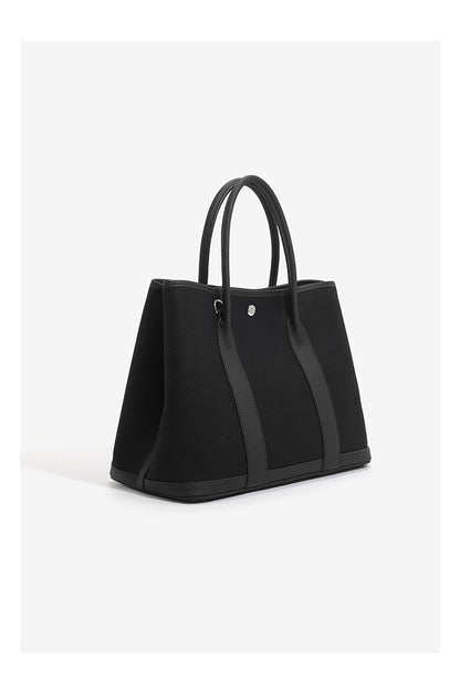 Canvas with Cowhide Garden Bag Large Capacity Genuine Leather Contrast Color Handbag for Women2025New Single Shoulder Crossbody Tote Bag