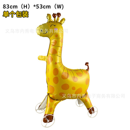 4D Large Wheel Animal Aluminum Foil Balloon 3D Elephant Creative Rolling Balloon Street Stall Toy Party Decoration