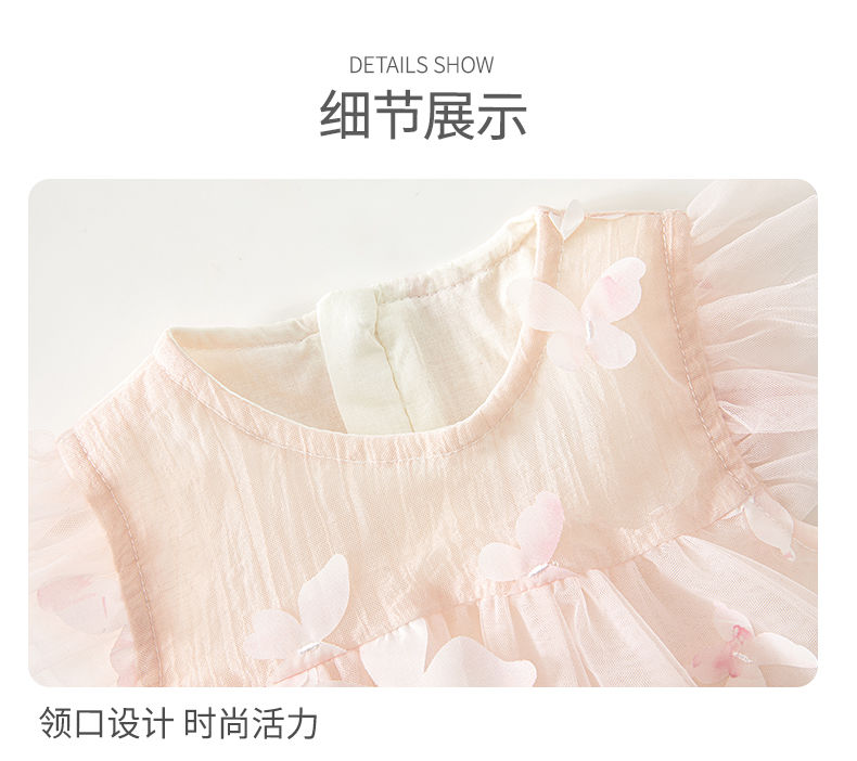 Banxidi Girls' Dress Summer New Fashionable Baby Princess Dress First Birthday Dress Children's Mesh Dress Children's Clothing