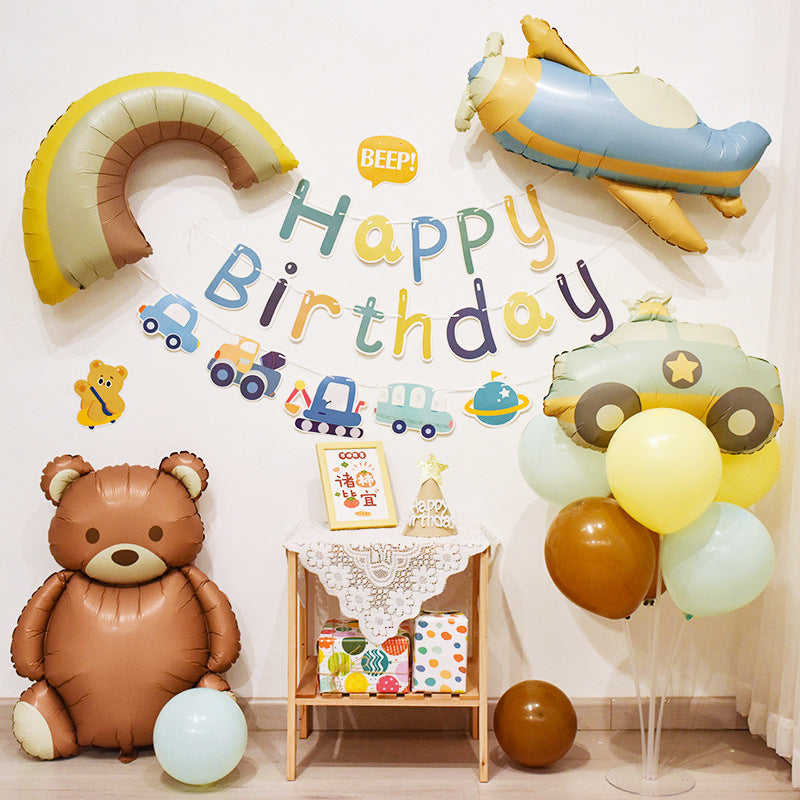 ins Boy's Birthday Decoration Set Little Red Book Same Style1First Birthday Background Wall Photo Balloon Set