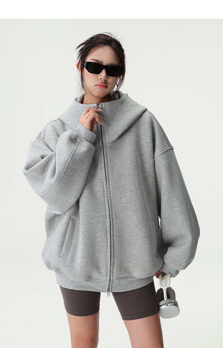 Bluescola 420g Heavyweight Hooded Cardigan Sweatshirt for Women with High-End Feel, Oversized Air Hoodie, Thick Sports Jacket