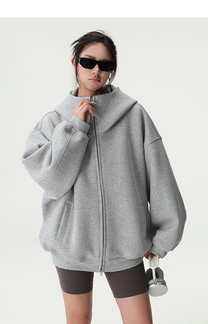 Bluescola 420g Heavyweight Hooded Cardigan Sweatshirt for Women with High-End Feel, Oversized Air Hoodie, Thick Sports Jacket