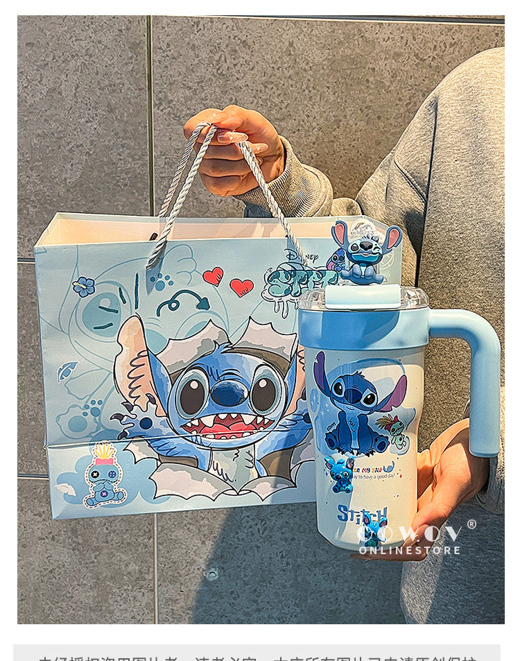 Stitch Insulated Cup with Straw, Ice Cup, Coffee Milk Large Capacity, High Aesthetic Portable Office Car Cup