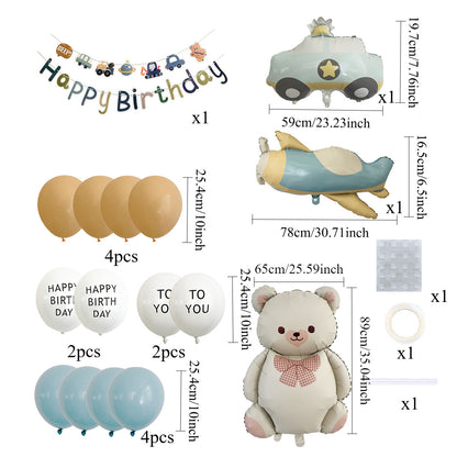 Amazon Matte Retro Police Car Airplane Aluminum Foil Balloon Set First Birthday Balloon Venue Decoration Photography