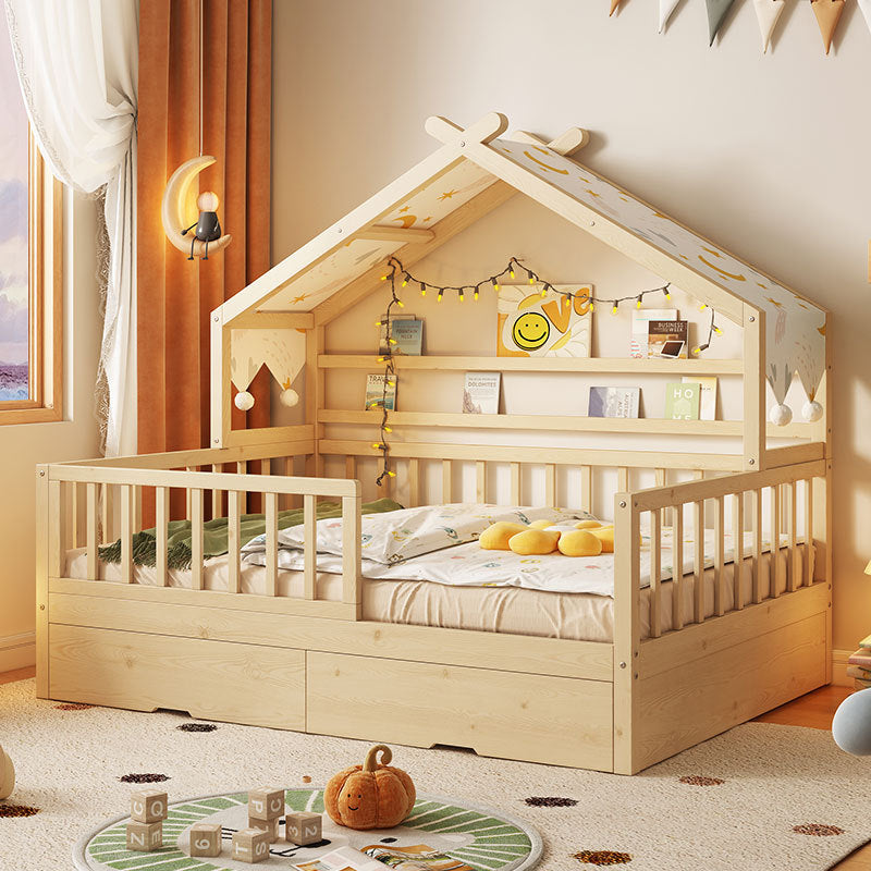 All Solid Wood Tree House Bed Children's Bed Boys Girls Princess Bed Small Bed with Trundle Bed Guardrail Home Baby Single Bed