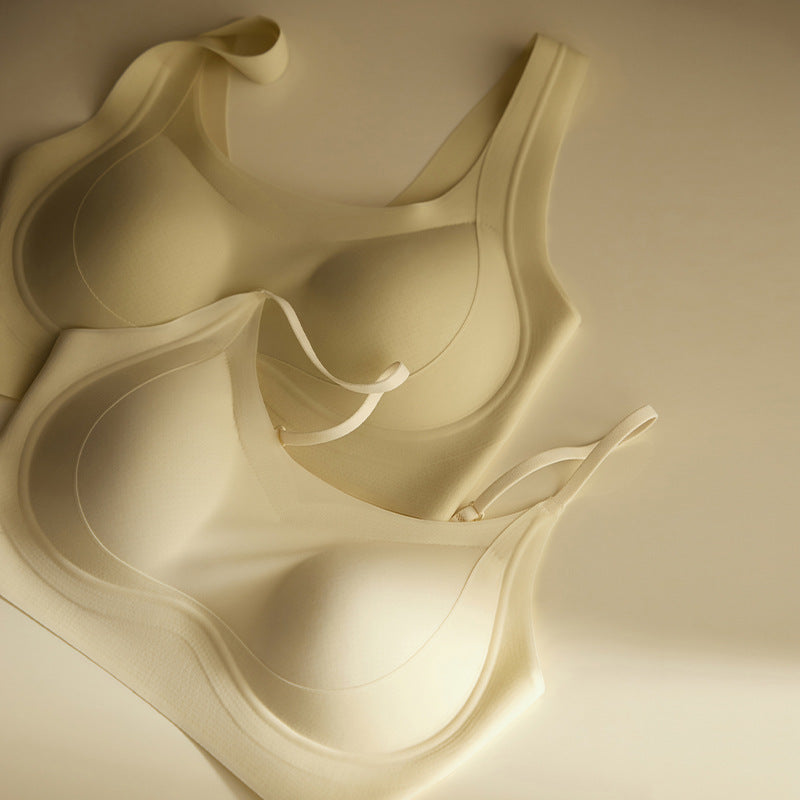 Cerotich Foundation Liquid Underwear Seamless Push-Up Bra for Women Thin Wide Straps Side Breast Collection Jelly Fixed Cup Bra