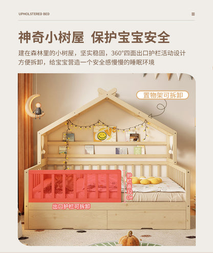 All Solid Wood Tree House Bed Children's Bed Boys Girls Princess Bed Small Bed with Trundle Bed Guardrail Home Baby Single Bed