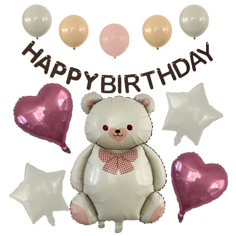 Matte Birthday Balloon Set with Banner Decoration Party Setup Baby Shower Bear Airplane Rainbow Matte Balloons