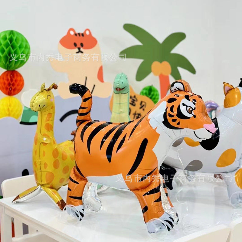 4D Large Wheel Animal Aluminum Foil Balloon 3D Elephant Creative Rolling Balloon Street Stall Toy Party Decoration