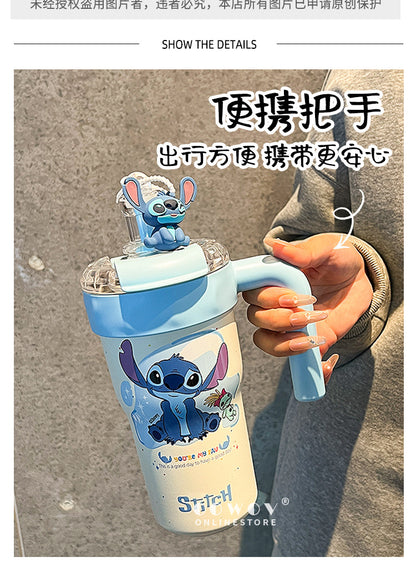 Stitch Insulated Cup with Straw, Ice Cup, Coffee Milk Large Capacity, High Aesthetic Portable Office Car Cup