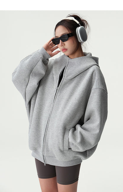 Bluescola 420g Heavyweight Hooded Cardigan Sweatshirt for Women with High-End Feel, Oversized Air Hoodie, Thick Sports Jacket