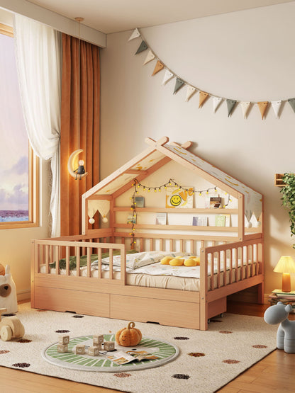 All Solid Wood Tree House Bed Children's Bed Boys Girls Princess Bed Small Bed with Trundle Bed Guardrail Home Baby Single Bed