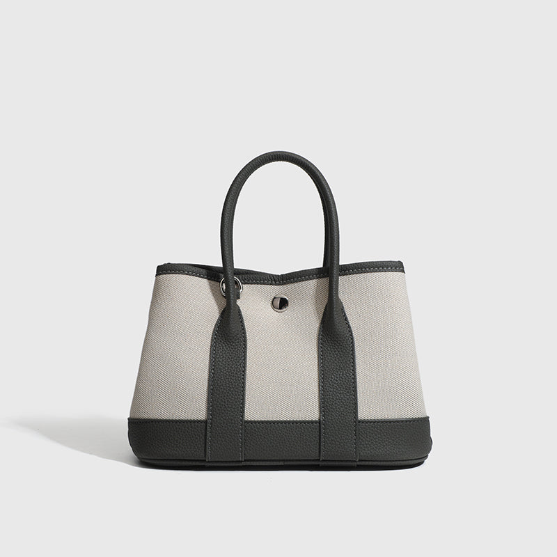Canvas with Cowhide Garden Bag Large Capacity Genuine Leather Contrast Color Handbag for Women2025New Single Shoulder Crossbody Tote Bag