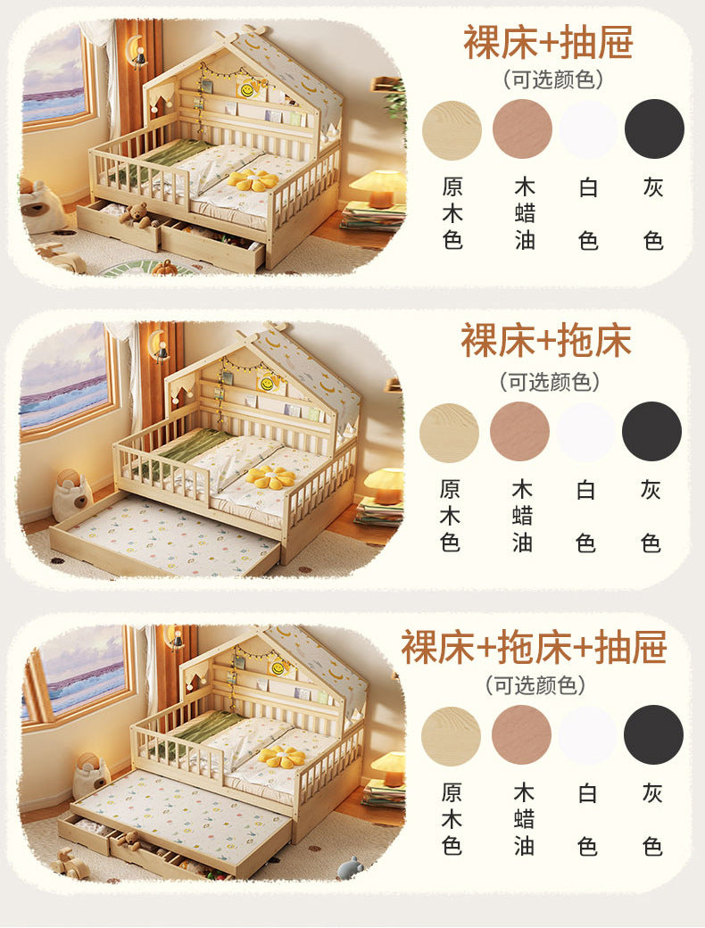 All Solid Wood Tree House Bed Children's Bed Boys Girls Princess Bed Small Bed with Trundle Bed Guardrail Home Baby Single Bed